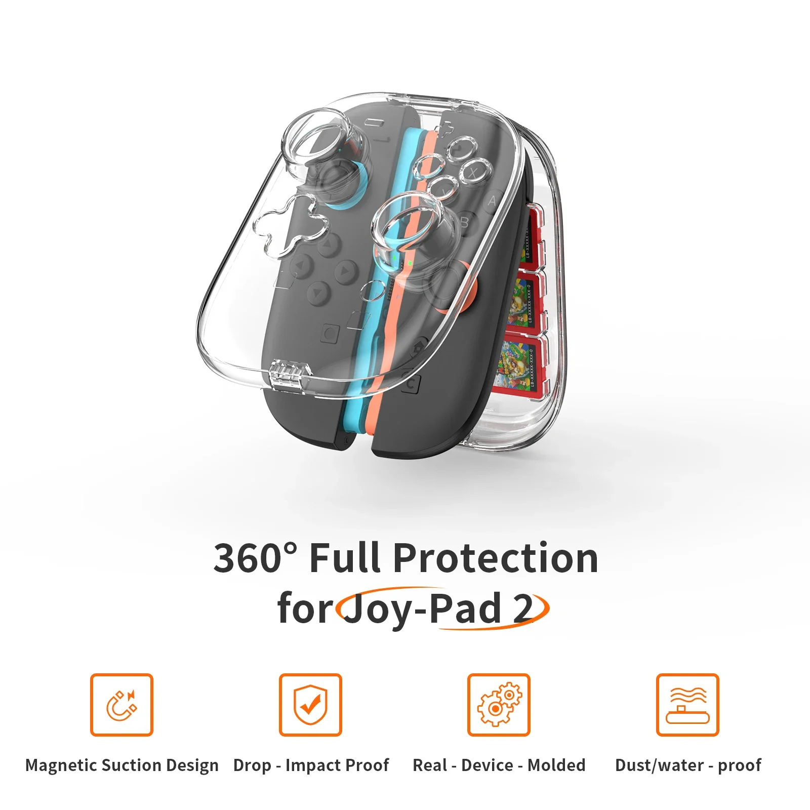 Clear Protect Case,Magnetic Cover for Switch 2 Gamepad with Holds 6 Game Cards, 360° Full Protection, Portable Cover JYS-NS2311