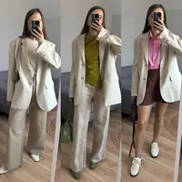 2025 Spring / Summer New Women Fashion Linen Basic Jacket Basic Blazer - Image 2