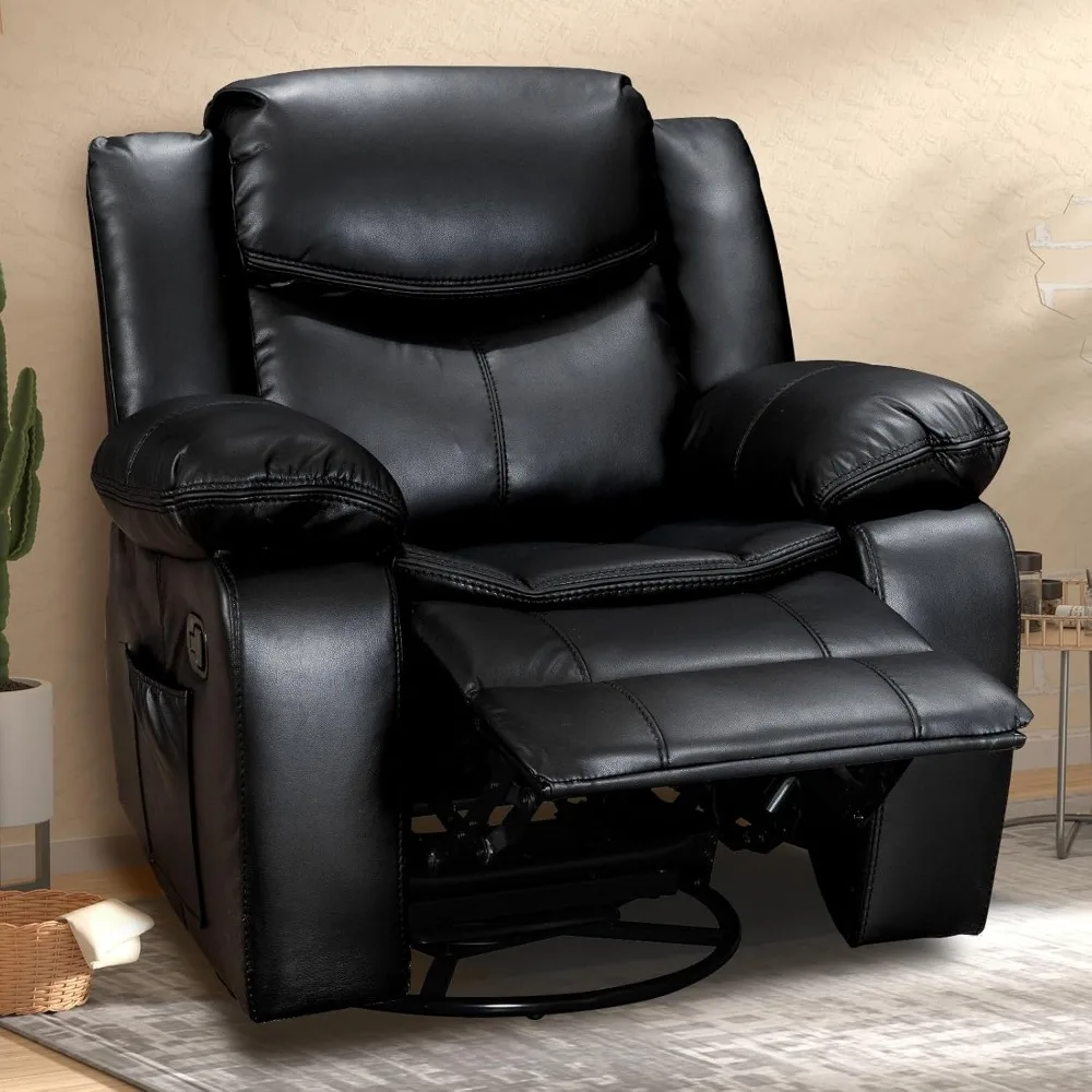 40" Width Living Room Chair, Air Leather, Up To 500 Lbs, Recliner Sofa Chairs, 360 Degree Swivel Rocking Living Room Chair