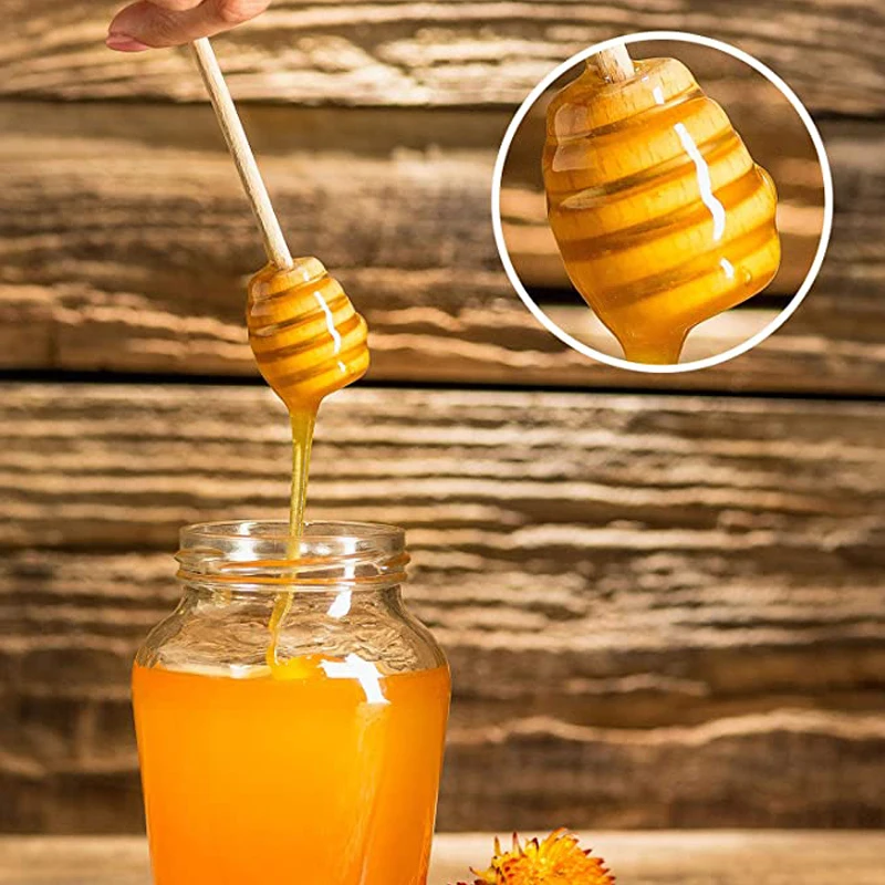 Description Picture 6 of item50pcs Long Handle Honey Stir Bar Mixing Jar Spoon Practical Wood Dipper Honey Mixing Stick for Coffee Milk Tea Spoon Supplies