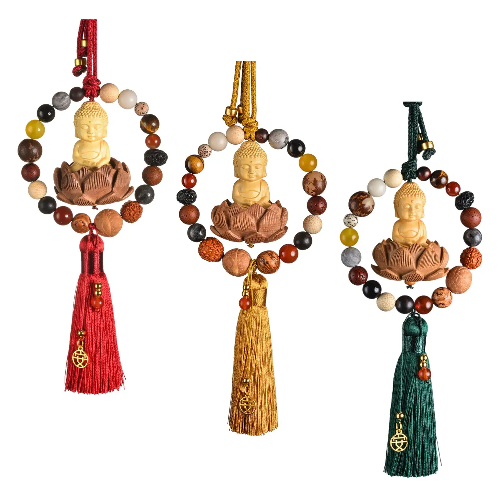 Buddha Statue Car Rearview Mirror Pendant Gift Tassel Car Hanging Decoration