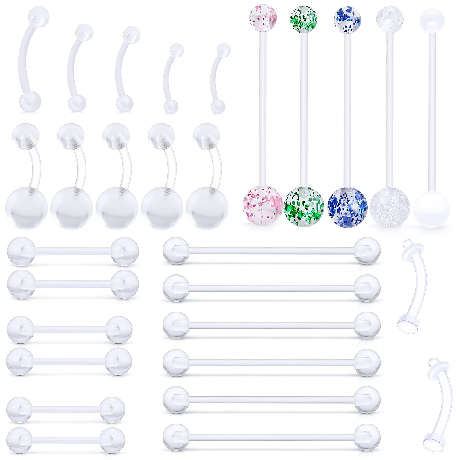 129Pcs Varied Style 14G Pregnancy Belly Button Rings Retainer Flexible