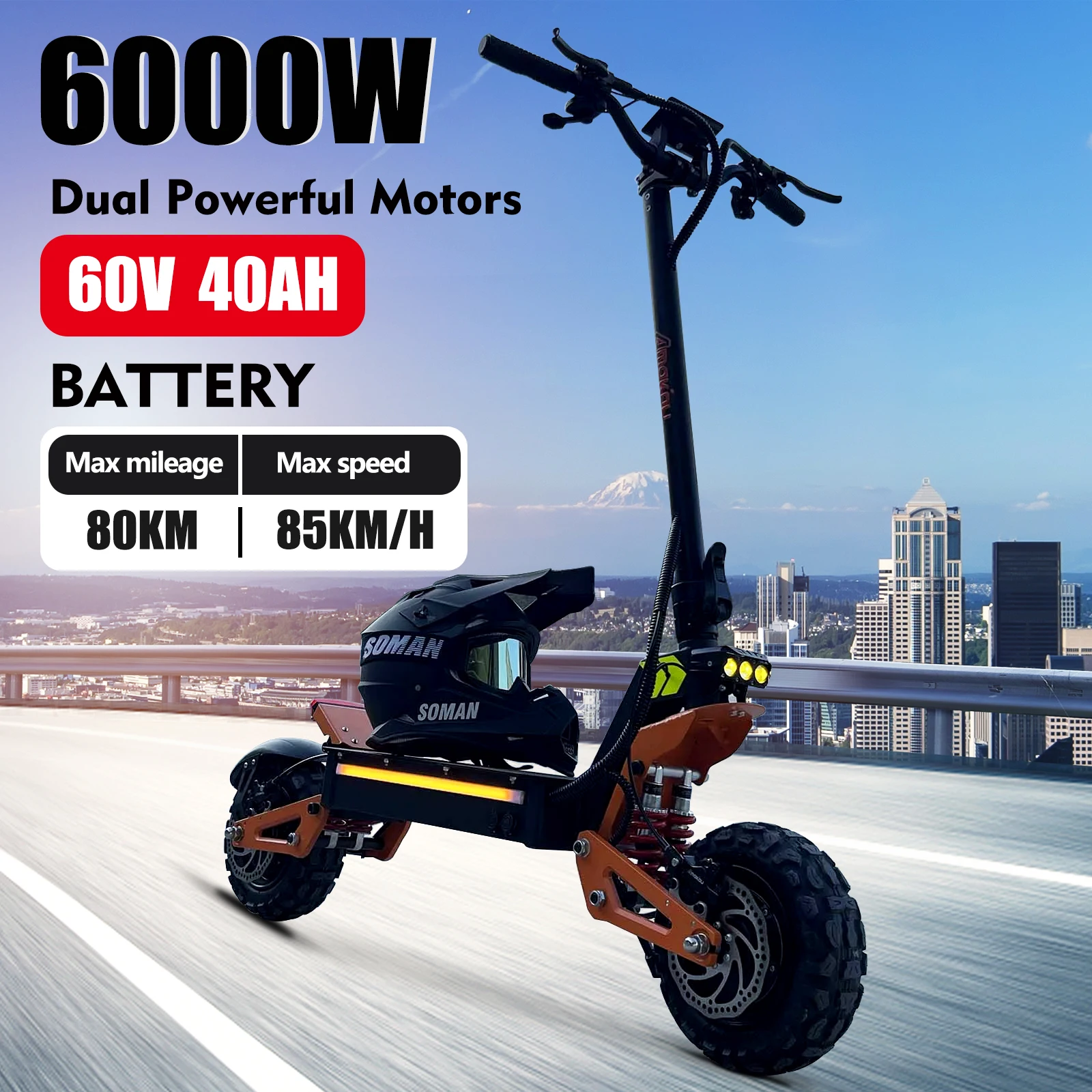 X5 6000W 60V35AH Dual Motor Electric Scooter Dual Suspension Shock Absorption Maximum Speed 95km/h 11 inch Off-Road Tyres electric scooter
