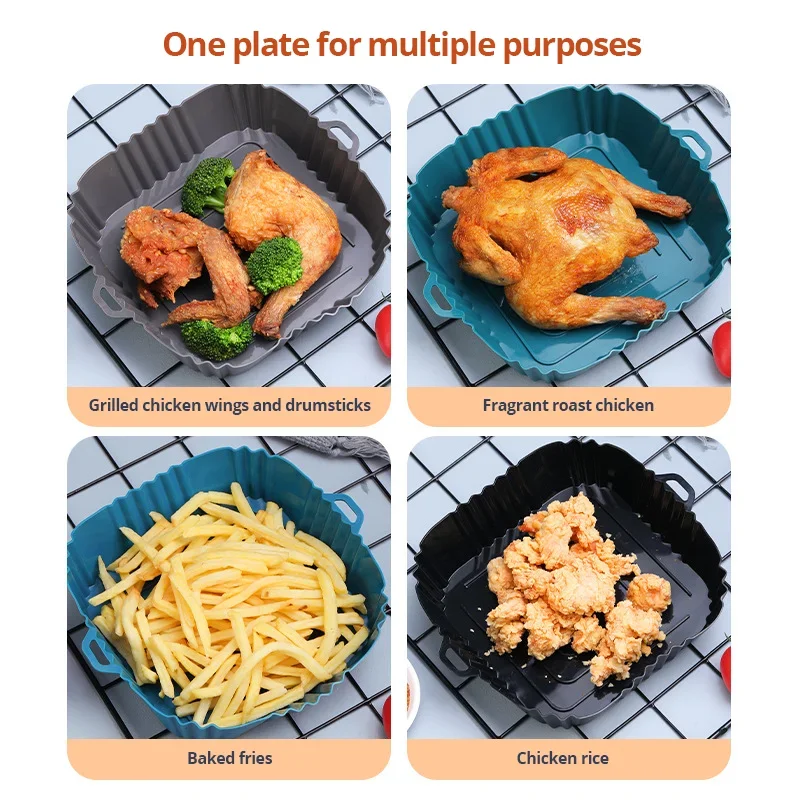 Air Fryer Baking Tray 1pc Black Silicone Square Replacement Kitchen Grill Pan Airfryer Fried Chicken Basket Mat