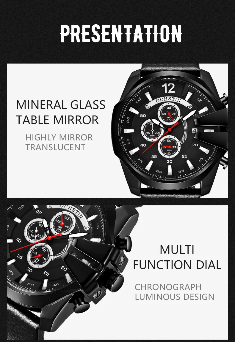 Men's Watch Original Brand Luxury Multifunction Quartz Movement 50mm