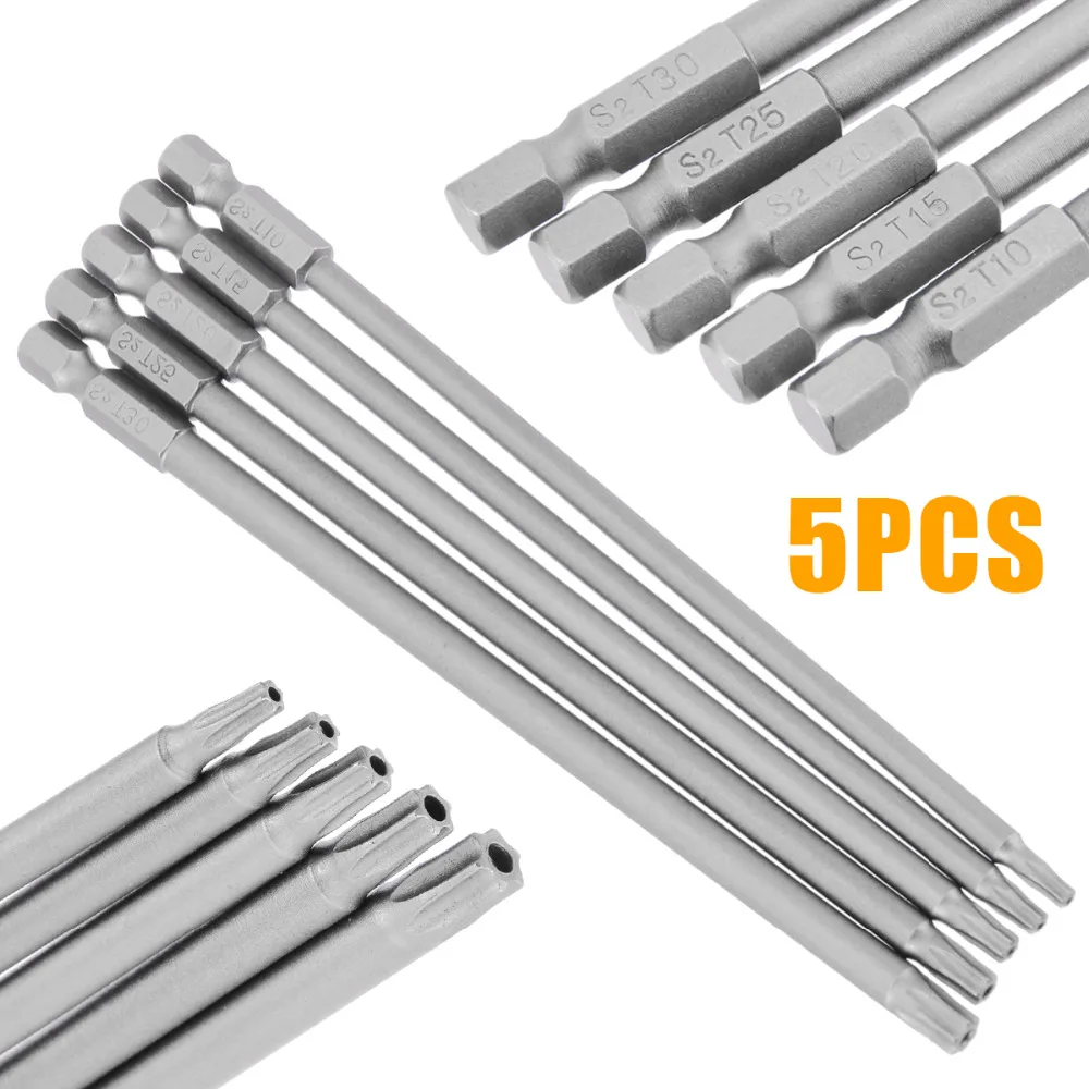 

5PCS 150mm Torx Screwdriver Bits Long Magnetic Electric Screwdriver Bits Set Multifunction Screwdriver Tools T10/T15/T20/T25/T30