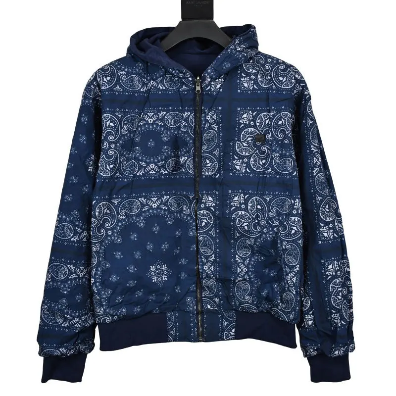 2022 Fall Cashew Flower Print Hooded Jacket Men Reversible Jacket