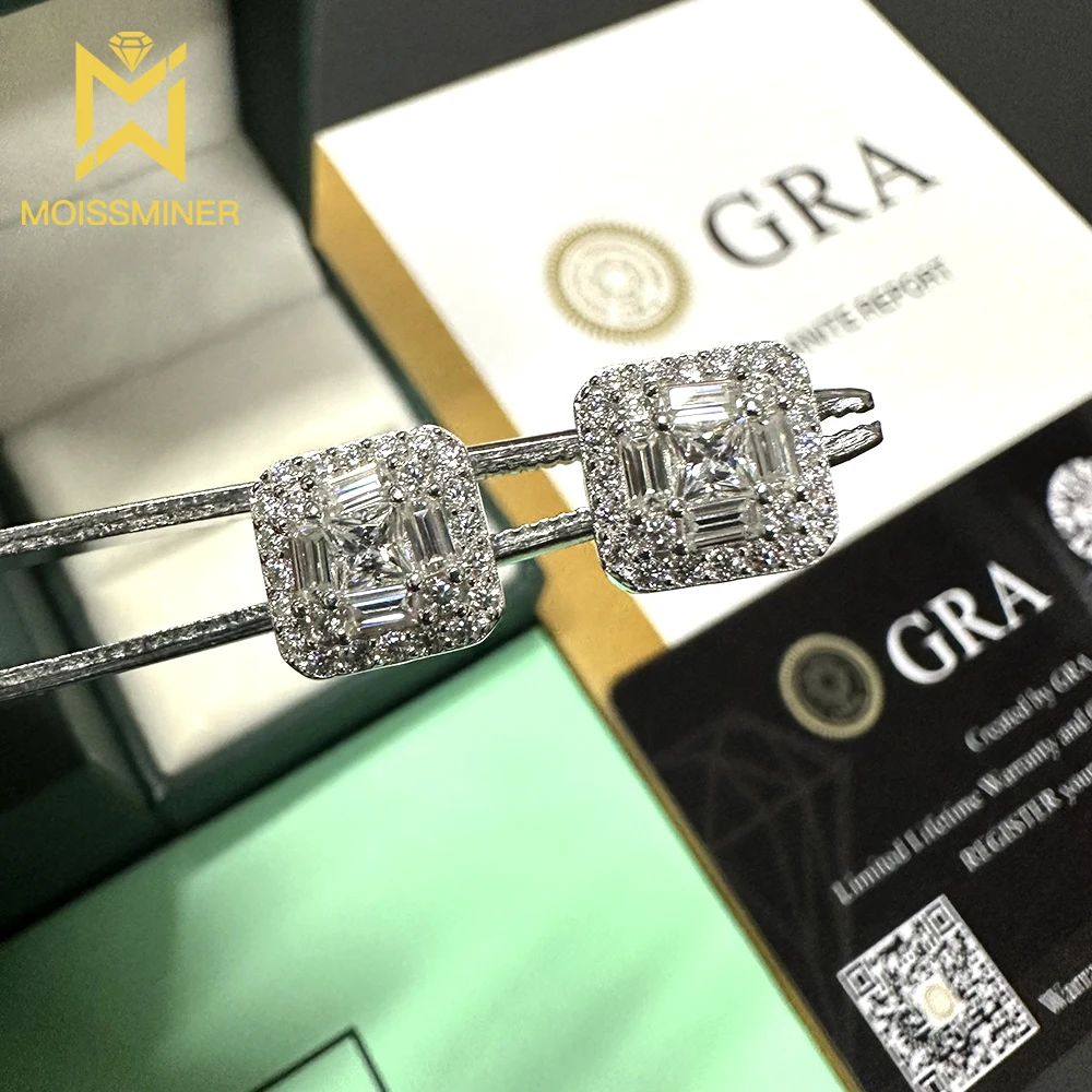 MM Square Diamonds Moissanite Earrings For Women S925 Silver Ear Studs Men Earrings Jewelry Pass Tester Free Shipping