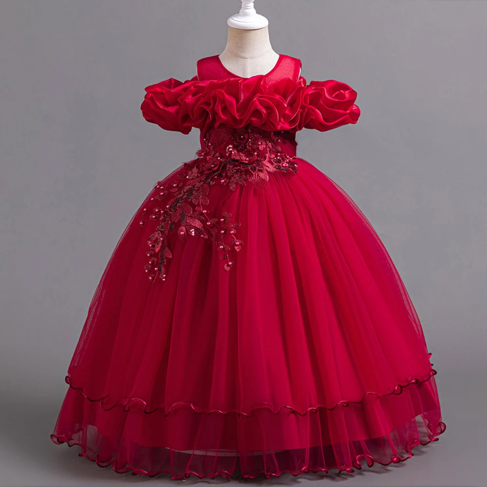 Elegant Pink Flower Girls Party Dress - Bridesmaid Ball Gown & Princess Dress
