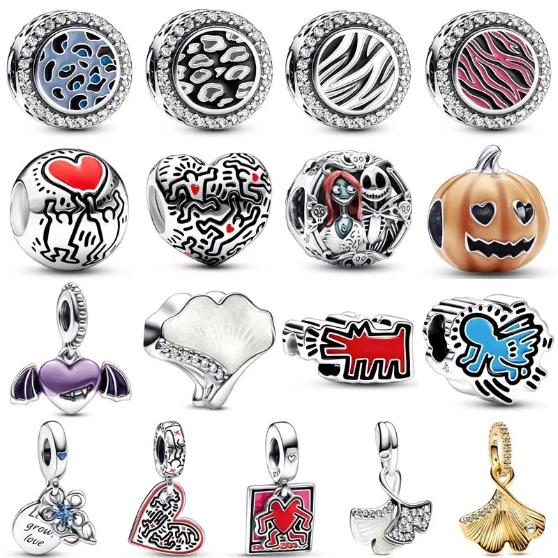 Original Moments Zebra Leopard Print Line Art People Beads Charm Fit Pandora Women 925 Sterling Silver Bracelet Bangle Jewelry