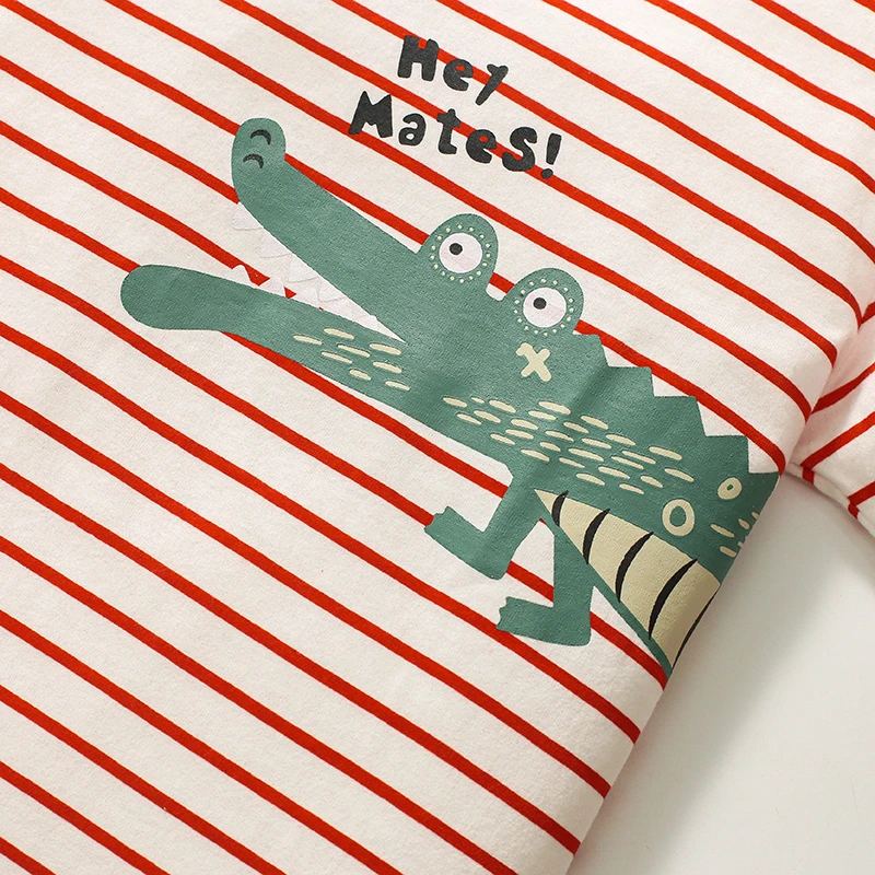 Little maven Baby Boys Kids Clothes Toddlers Children's Clothing 2024 Summer Birthday Crocodile Strped T shirts Cartoon Cotton