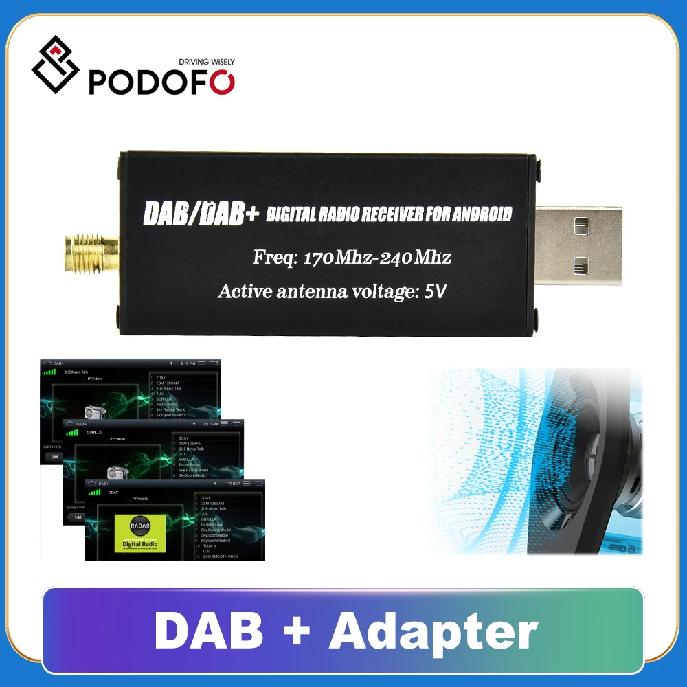 Podofo For Car Android multimedia player system Universal Car DAB Radio Receiver Tuner USB interface Digital Audio Broadcasting car multimedia player car radio car radio player car music player