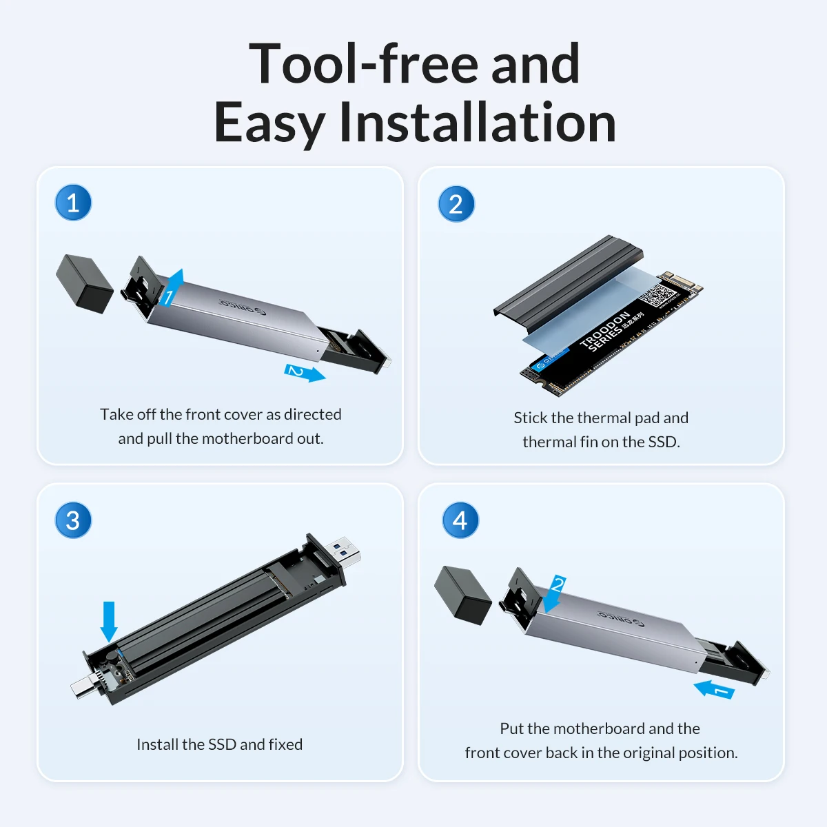 ORICO Aluminum 2 in 1 USB A Type-C Dual Interface M.2 SSD Case Support M2 NVMe M Key SATA NGFF M&B Key SSD Hard Disk Tool Free