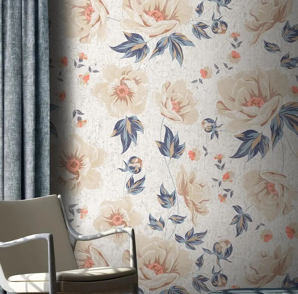 

Пользовательская американская пасторальная фотобумага с цветами, художественная настенная роспись, ресторан, гостиная, искусственная настенная 3D Бумага