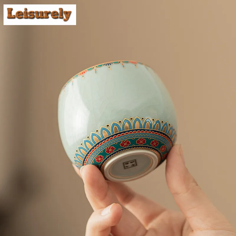 140ml Ru Kiln Dunhuang Treasure Flower Dragon Egg Teacup Boutique Tea Bowl Jug Tea-tasting Meditation Cup Jianzhan Master Cups