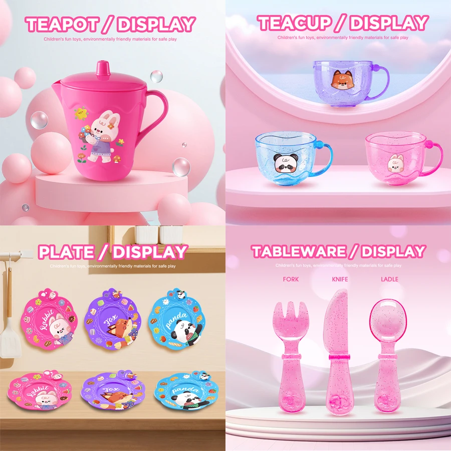 Little girl tea party set, princess afternoon tea time toy set, with food and dessert toy children's kitchen game