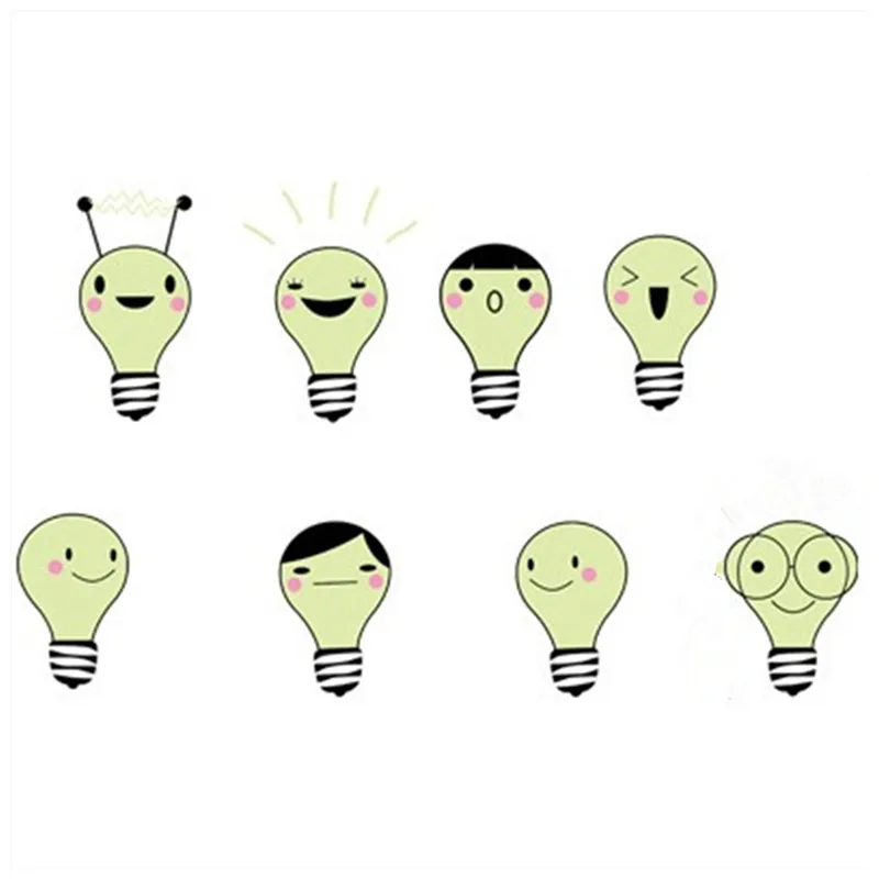 Kids Favorite Luminous Stickers Cartoon Smile Light Bulb Glow in the Dark Room for Home Decoration Study Bedroom Wall Art Decals