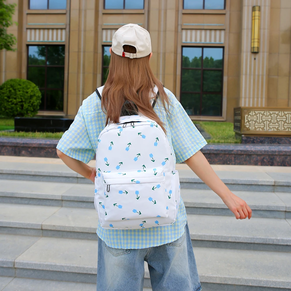 3Pcs Floral Backpack Set Teenagers Book Bag with Lunch Bag & Pen Case School Bookbag Set Large Capacity Travel Daypack 2