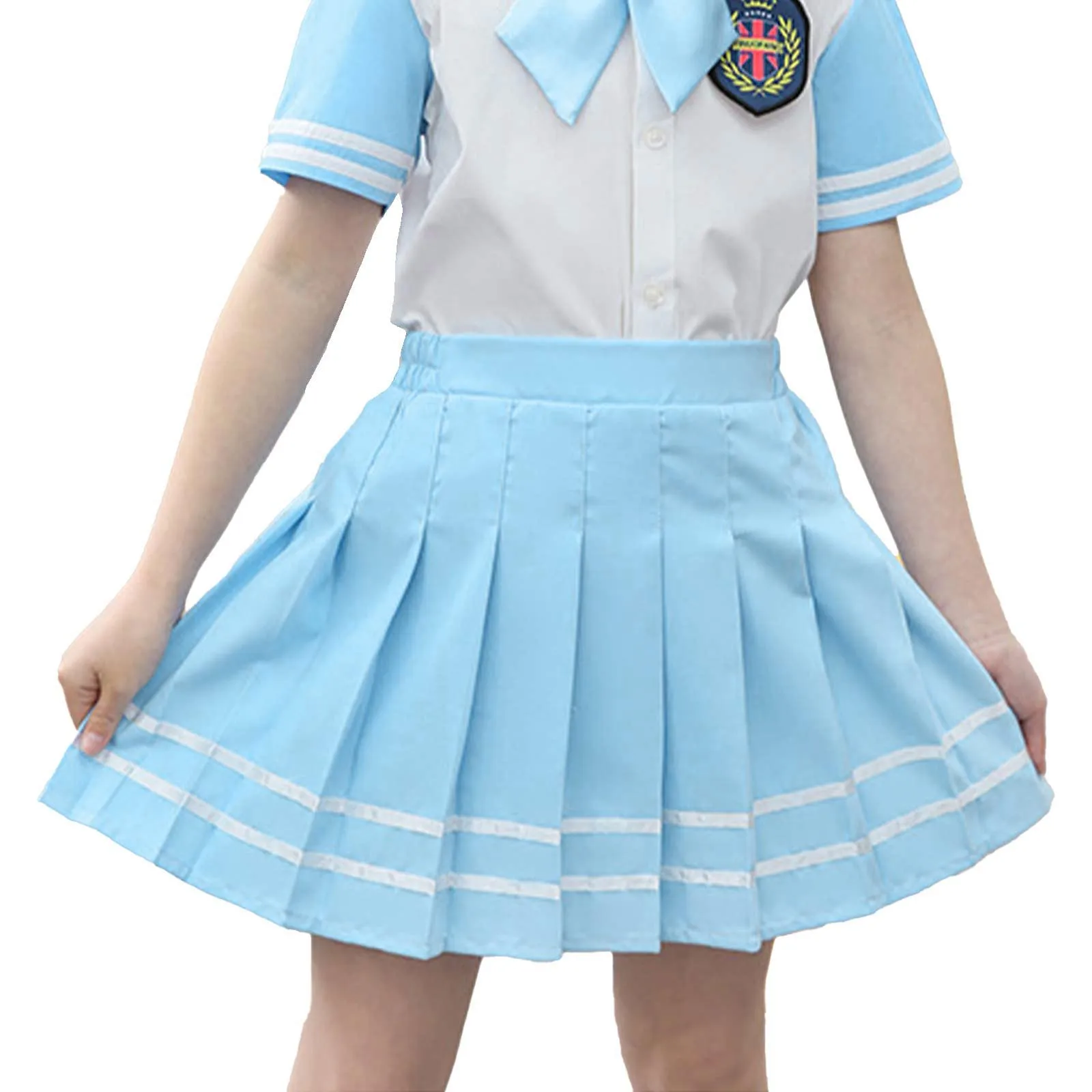 Girls Pleated Shorts Skirts Elastic Waist Striped Plaid Print Student Japanese School Uniform Skirt Children Kawaii Daily Wear