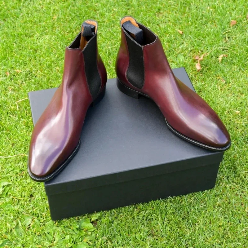 New Red Men Chelsea Boots Red Sole Square Toe Slip-On Business Men Short Boots Bottes Pour Hommes Ankle
