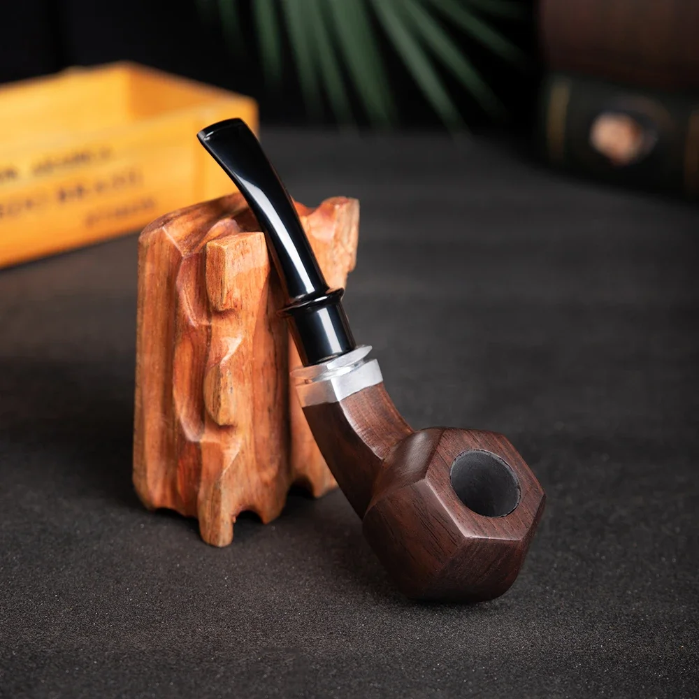 Ebony Handmade Smooth Tobacco Pipe 9mm Activated Carbon Filter Wood Smoking Pipes Cigar Tube Smoke Cigarette Smoking Accessories tobacco pipe tobacco smoking accessories
