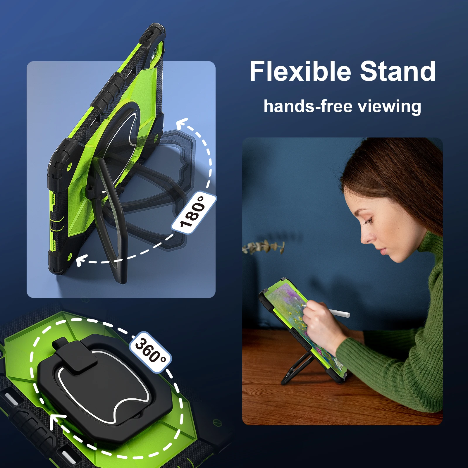 Rugged Armor Case For Ipad Pro With Rotating Stand Silicone Pc Cover_voghion.com