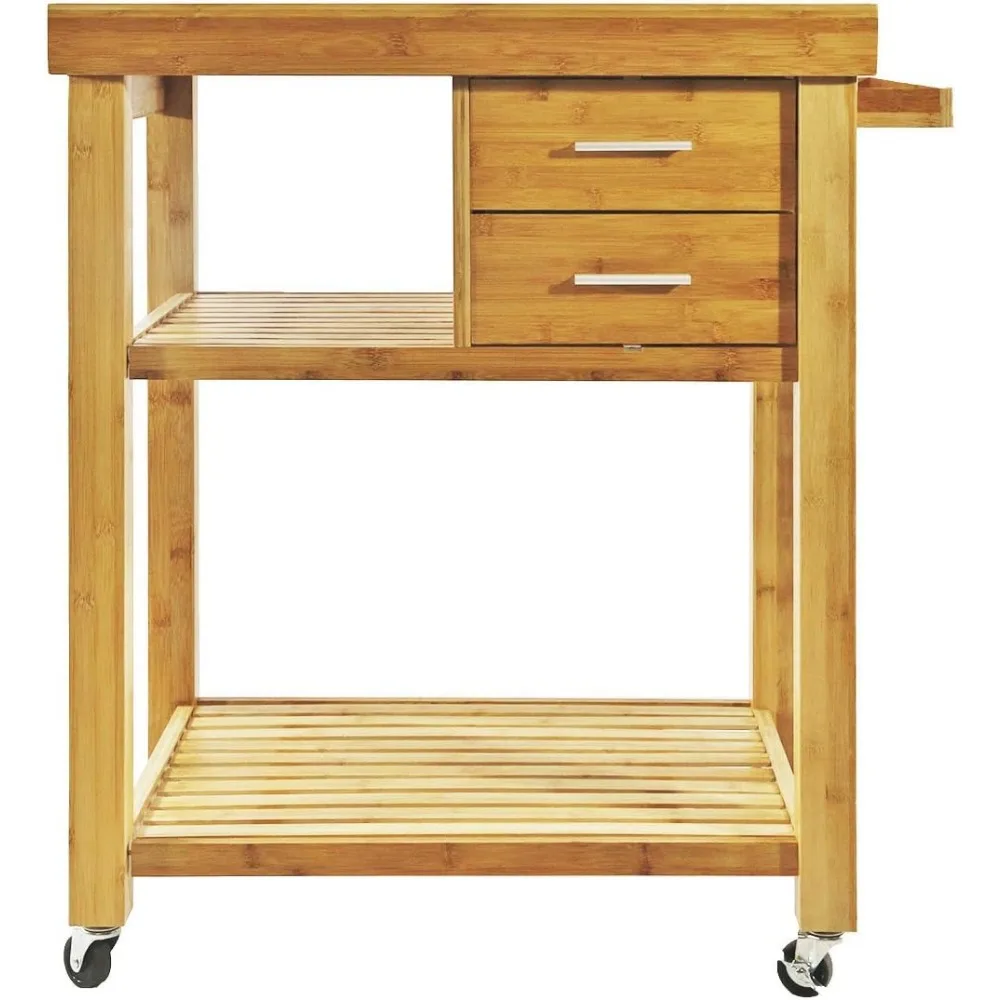 Rolling Kitchen Island Cart with Drawers Shelves, Towel Rack, Locking Casters, Butcher Block Food Prepping Cart Trolley