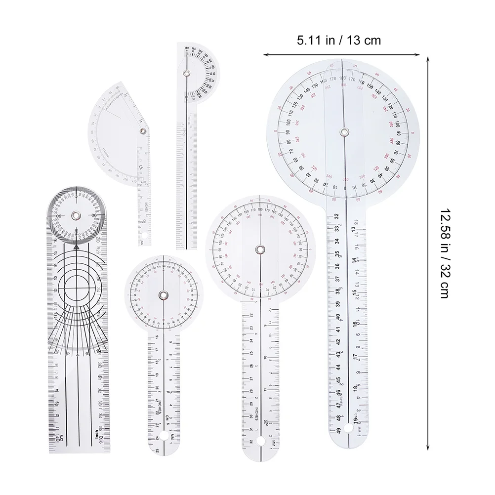6 Pcs Plastic Ruler Protractor Set Spinal Goniometer Finger Rotary Medical Angle Measurer Physical Therapy Tool Protractors