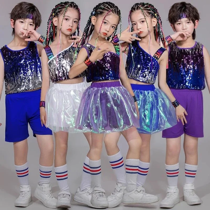 

Cheerleading Performance Clothing Children's Sequins Street Dance Fashion Clothing Hip Hop Girls' Jazz Dance holographic