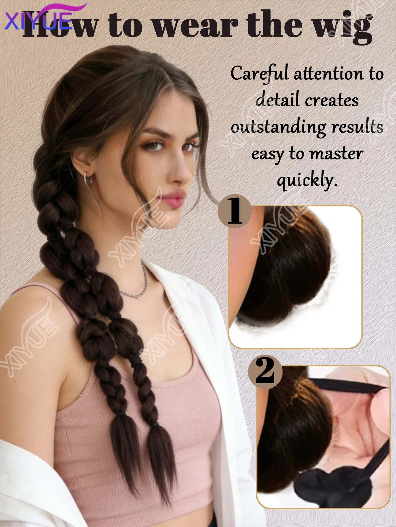 XY 2피스 버블 브레이드 헤어 포니테일 연장 가발, 여성 및 어린이용 헤어 타이가 있는 합성 랜턴 버블 브레이드, 데일리 및 파티용