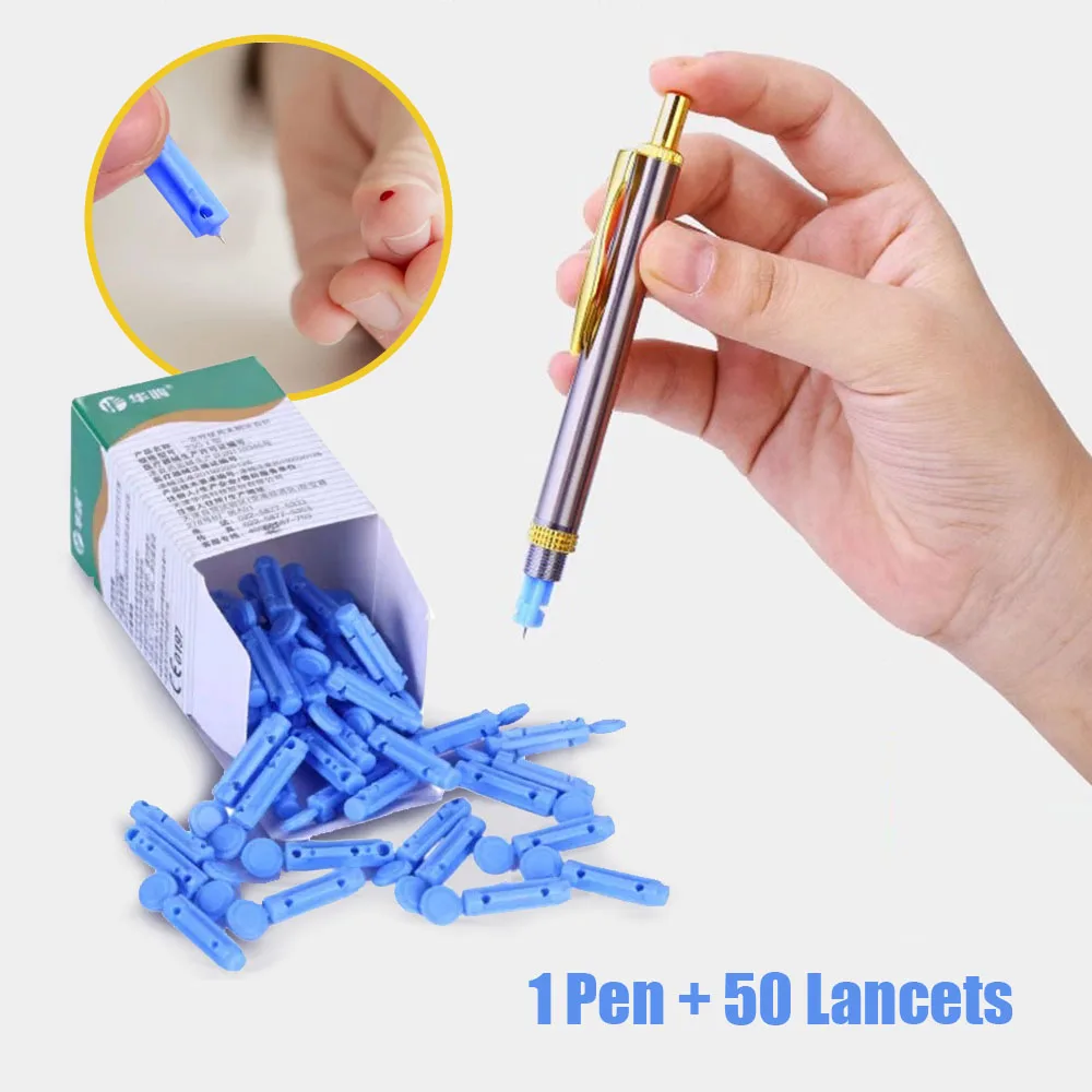 1Set Stainless Steel Lancet Point Pen Bloodletting Acupuncture Massage Therapy 50Pcs Disposable Blood Needles acupuncture pen blood lancet pen