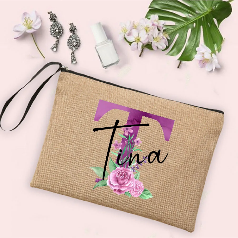 Personalized Custom Name Cosmetic Bags Women Neceser Makeup Bag Linen Zipper Pouches Travel Toiletry Organizer Mujer Bolsa Gifts 5