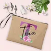 Personalized Custom Name Cosmetic Bags Women Neceser Makeup Bag Linen Zipper Pouches Travel Toiletry Organizer Mujer Bolsa Gifts 5