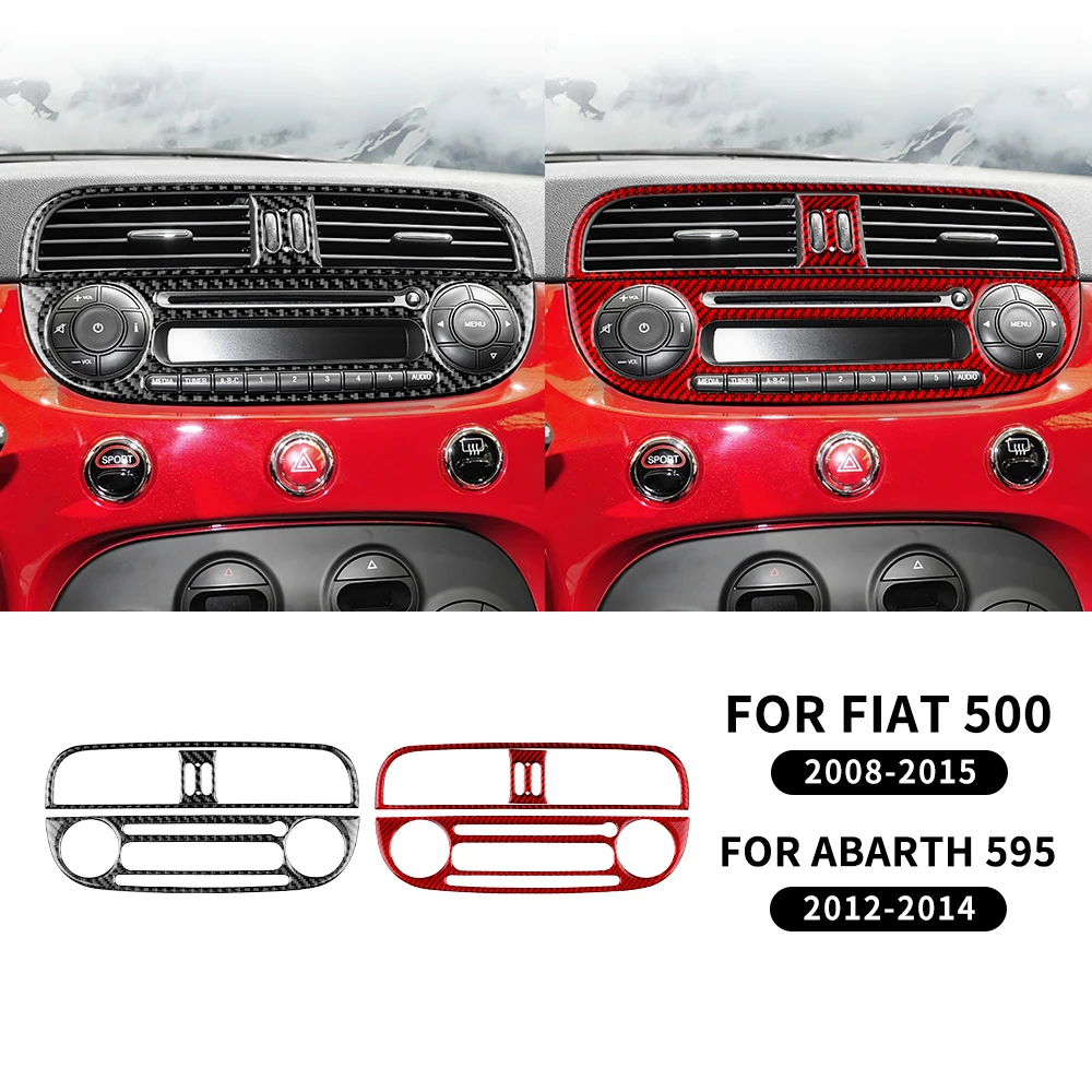 KUNGKIC Pour Fiat 500 Abarth 595 2012-2020 2021 2022 2023 Cadre de volant Cadre de touche de volant Autocollant en fibre de carbone Accessoires décoratifs d'intérieur Cadeau, noir