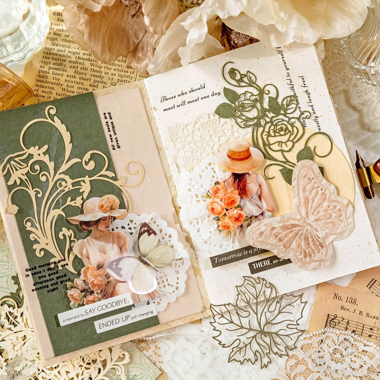 Scrapbook Paper Scrapbook Materials Scrapbooking Material Scrapbooking Paper DIY Craft Materials 10 pcs Vintage Flower hollow material paper Decorative Hand Account Diary Scrapbooking accessories Planner Craft Supplies