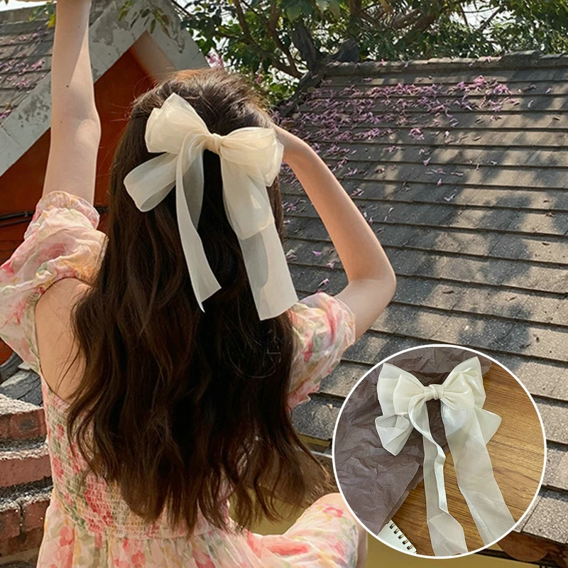 

New Fashion Chiffon Bow Hair Clip Women Big Elegant Hairpin Barrettes Girls Solid Color Ponytail Clip Hair Accessories Headwear