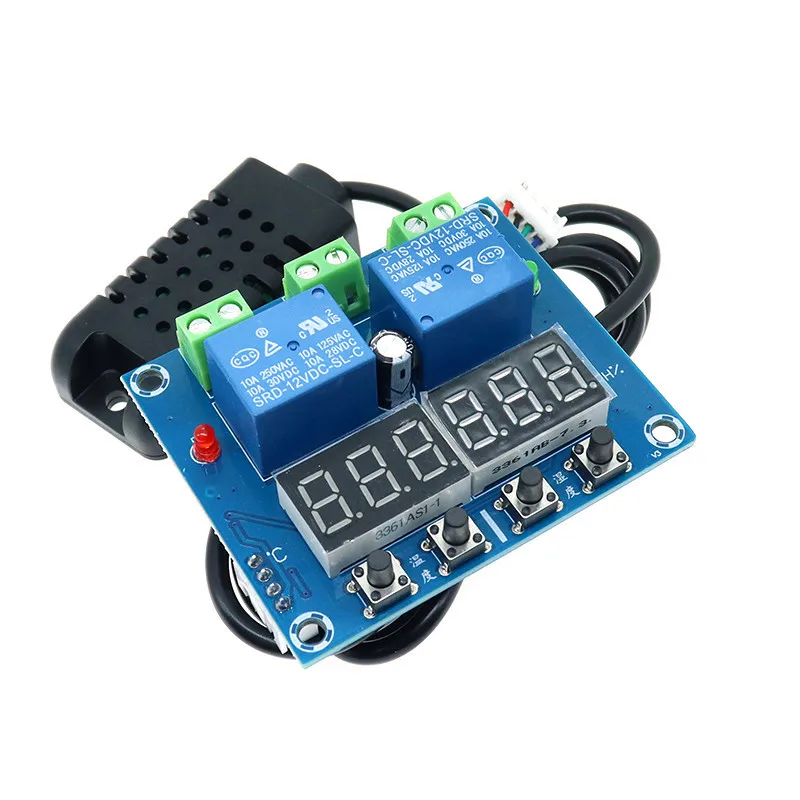 ZFX-M452 LED 디지털 온도조절기 온도 습도 제어 온도계 습도계 컨트롤러 릴레이 모듈 AM2301 프로브, DC 12V