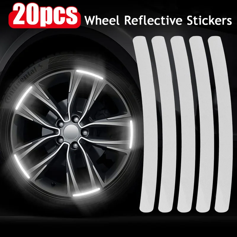 

20pcs Universal Wheel Hub Reflective Stickers Strips Car Motorcycles Bike Tire Rim Night Warning Reflector Decals Safety Mark