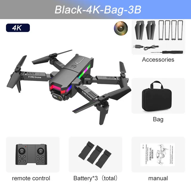 aerocraft 6ch remote control quadcopter 2.4 ghz 2022 F190 MINI Drone 4K HD WIFI FPV Drone With Wide Angle Camera Smart Height One-key Take-off Foldable RC Quadcopter Toys Gifts quadrone 4ch remote control RC Quadcopter