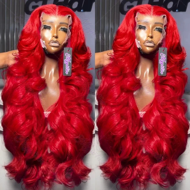 Perruques Lace Frontal HD 13x6 et 13x4 en cheveux humains, rouge vif, 30-38 pouces, ondulées style Body Wave, couleur rouge brésilien, pour femmes noires 1