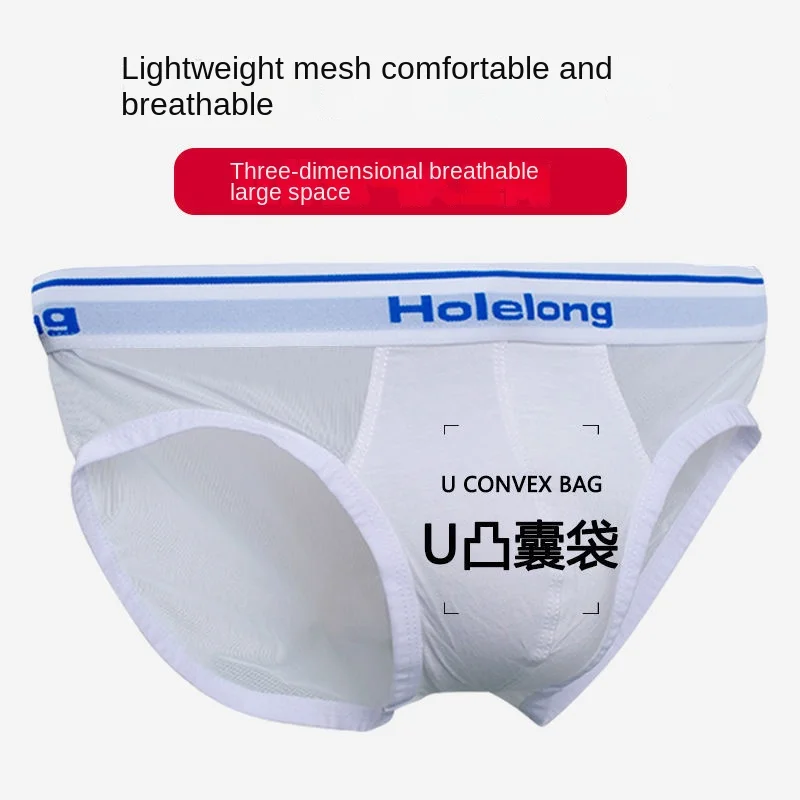 Men's Sexy Briefs Transparent Mesh Thin Personalized Skin-Friendly Underwear Summer Breathable Quick-Drying Youth Shorts Panties