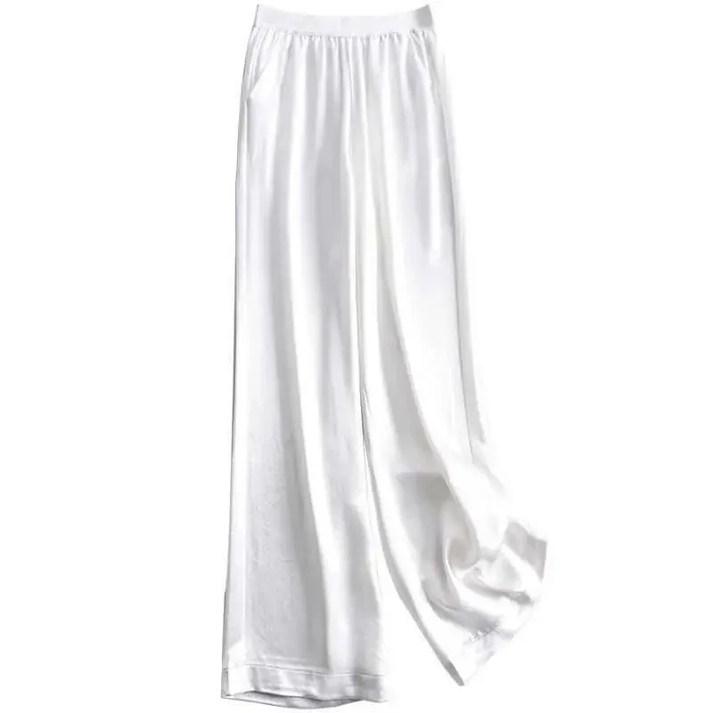 Acetate wide leg pants women's high waist drape silk skating silk straight pants 2022 summer thin loose casual mopping trousers