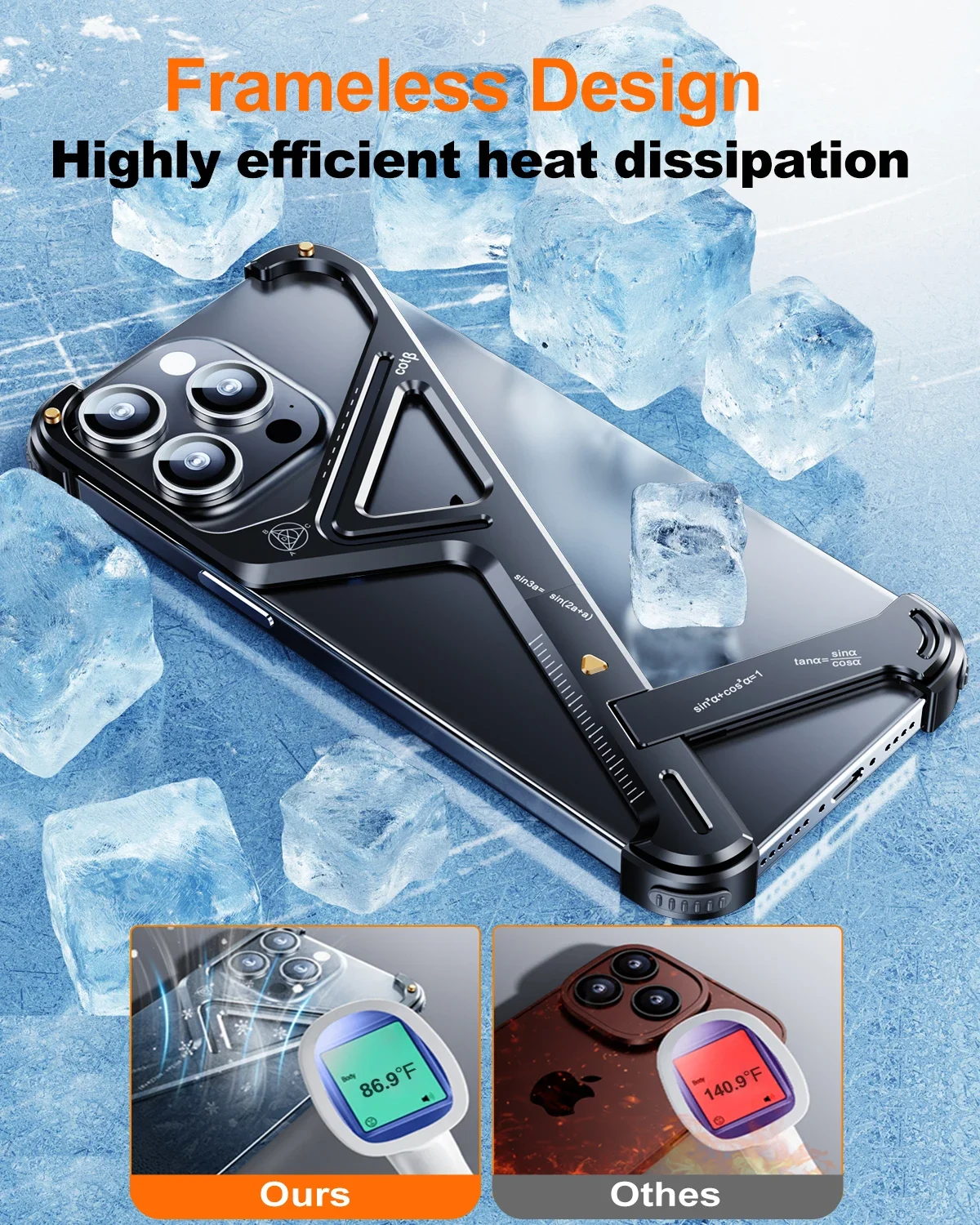 Eary Frameless Phone Case for iPhone 16 15/14 Pro Max Racetrack Shaped Cool Design Aluminum Matal Bumper Shockproof Phone Cover