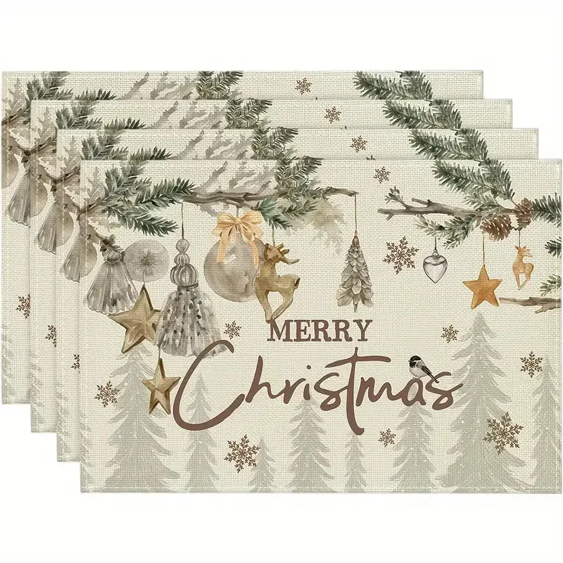 4PCS 45*30cm Merry Christmas Placemats Set Non-Slip Washable Placemat Table Decor Placemats for Table Kitchen Accessories