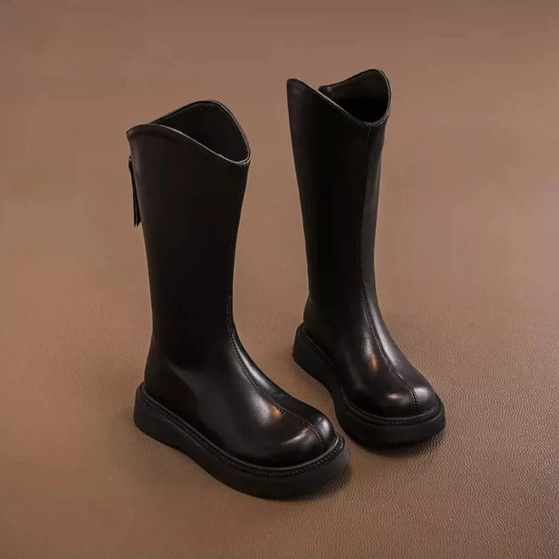 Girls Black Brown Mid Calf Boots