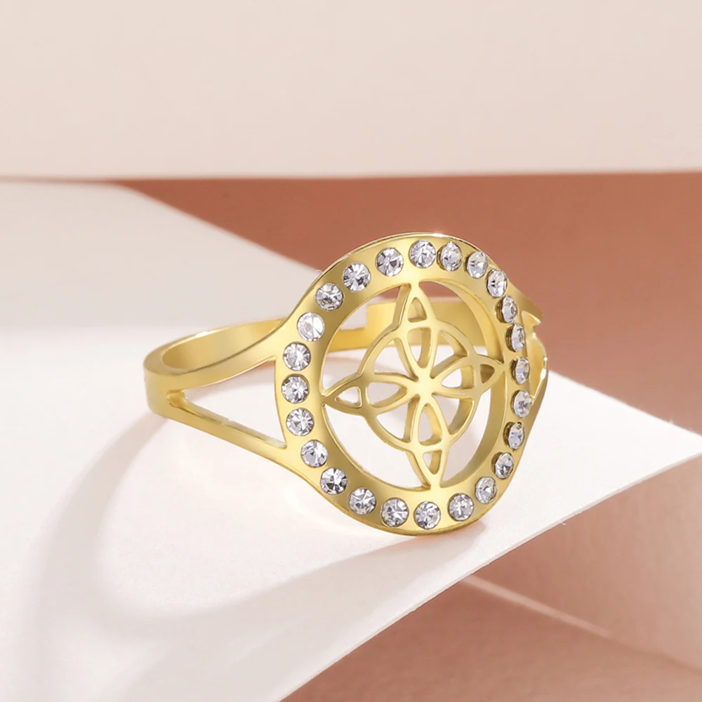 Dawapara Hexenknoten-Ring mit klarem Zirkon, Wicca, verstellbarer Damenring, Edelstahl, religiöser Schmuck, Jahrestag, Geburtstag – Detail 11