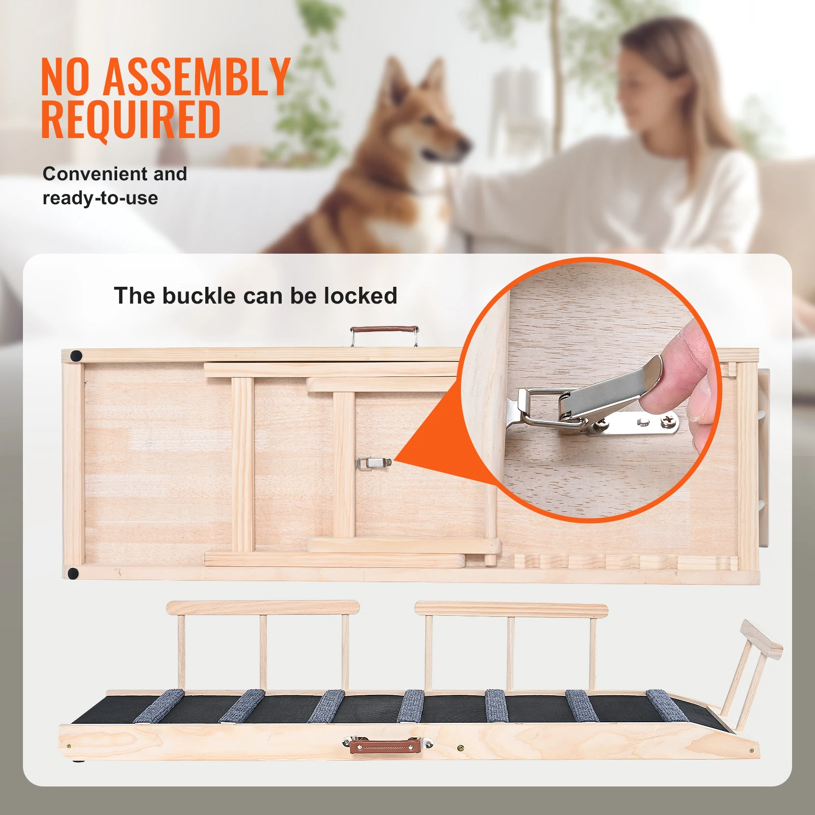 VEVOR Dog Ramp Folding Pet Ramp Adjustable from 13.8" to 27.6" Wooden Pet with 47.2" Long for Small/Large Pets/Old Dog
