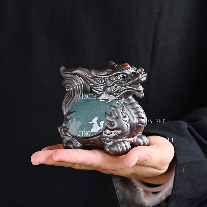 Purple Clay Tea Pet Chinese Wealth Attracting Dragon Turtle Ornament Tea Strainer Nourishing Teaset Accessories Tea Playing