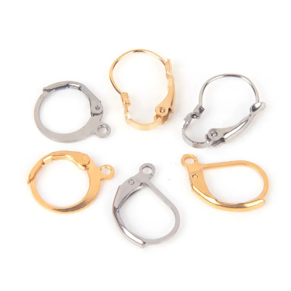 Chiusure Orecchini 100pcs Earrings Silver Gold Hypoallergenic Round Lever Back Leverback Ear Hooks Findings Clasp Bulk (Gold Sollevatore Di Orecchini Argento