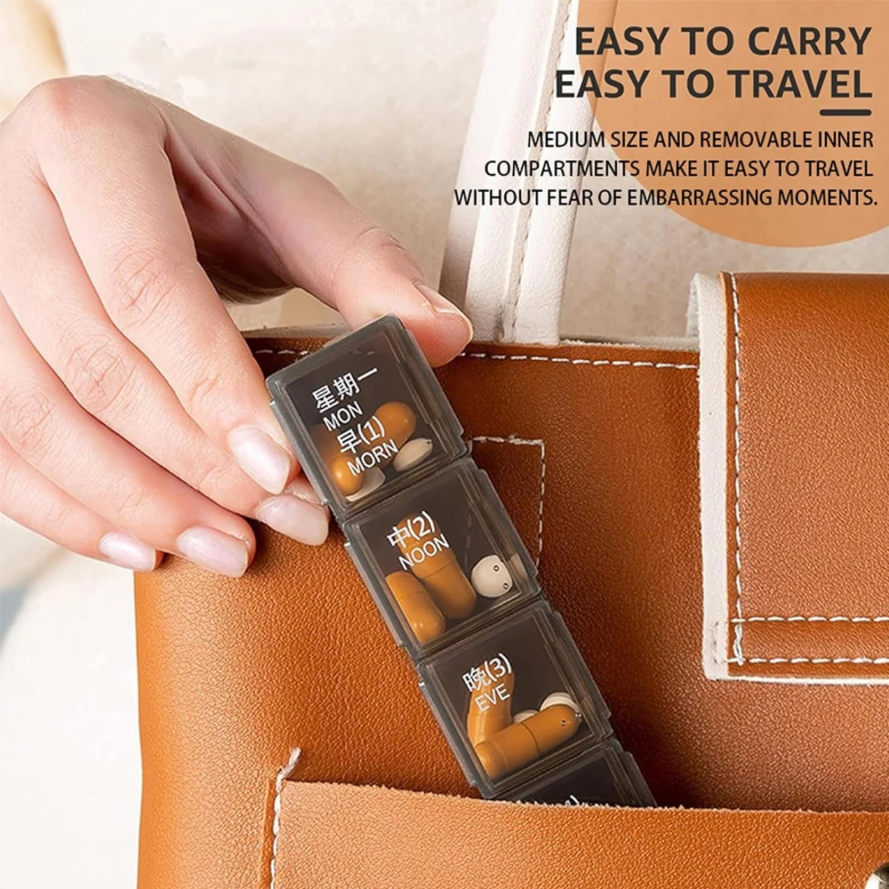 Enhanced Travel Pill Organizer - Weekly 3/4 Daily, Large Capacity with 21/28 Compartments